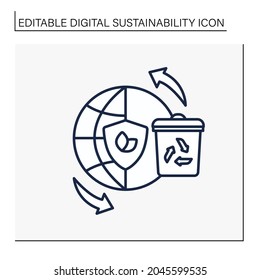 Global recycling line icon. Reducing earth natural resources. Waste utilization. Protect the environment. Ecology. Digital sustainability concept.Isolated vector illustration.Editable stroke