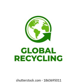 Global recycling logo template. Recycle vector template. Save the world logo idea. Earth day logotype. Sustainable earth logo. Ecology logo
