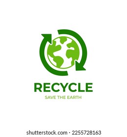 Global recycling logo template. Recycle vector template. Save the world logo idea. Earth day logotype. Sustainable earth logo. Ecology logo 