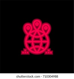 Global red glowing neon ui ux icon. Glowing sign logo vector