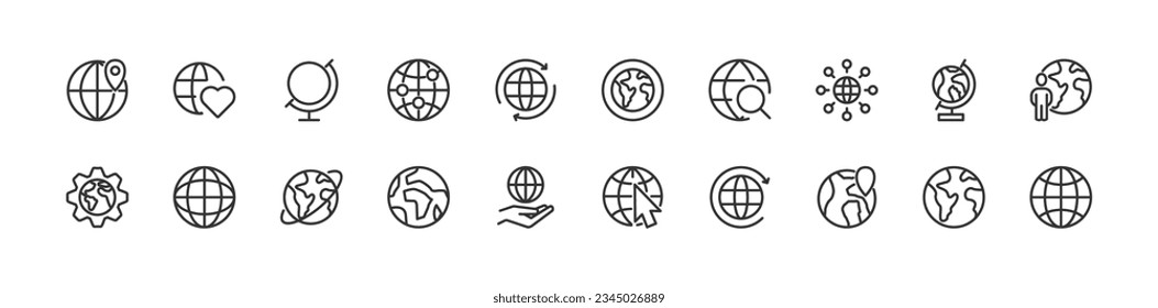 global related premium icon set. Vector elements with editable stroke. Isolated on a white background