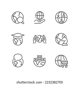 Global relationships pixel perfect linear icons set. International connections. World development. Customizable thin line symbols. Isolated vector outline illustrations. Editable stroke