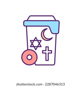 Global religions RGB color icon. Coexistinig institutional belief systems. Social freedom and restiction. Religious diversity. Judaism, islam and christianity. Isolated vector illustration