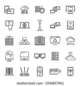 Global remote access icons set. Outline set of global remote access vector icons for web design isolated on white background