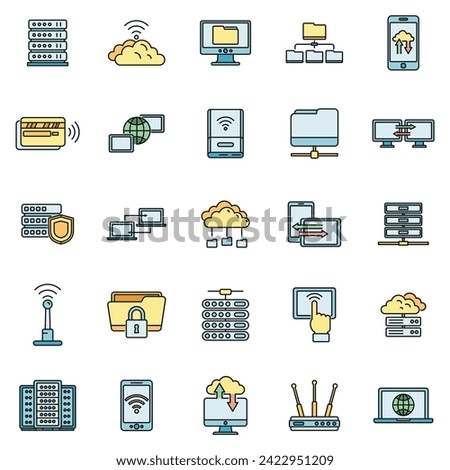 Global remote access icons set. Outline set of global remote access vector icons thin line color flat on white