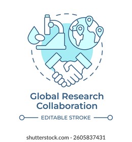 Global research collaboration soft blue concept icon. International teamwork. Benefit of biobanking. Round shape line illustration. Abstract idea. Graphic design. Easy to use in article