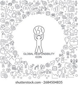 Ícone de responsabilidade global, estilo de linha com fundo de ícone de mosaico, ótimo para uso da web e de fundo.