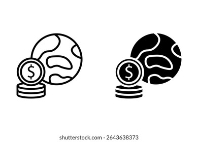 Global revenue vector icon set. Dollar sign icon on globe vector design