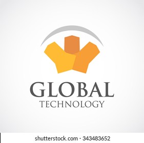 Global of ribbon technology abstract vector and logo design or template digital future business icon of company identity symbol concept
