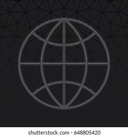 Global Road Transportation Creative Concept Icon with Top View Outlined Automobile Road Segments Interlaced over Globes Circles of Latitude and Meridians - Grey on Black Background - Silhouette Style