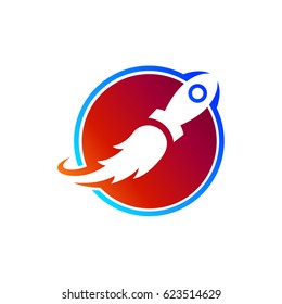 Global Rocket Logo Template. Rocket Crossing Circle Shape