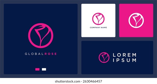 Lineart abstracto del diseño del logotipo de la rosa global