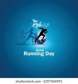 global running day Concept Poster, Banner, Logo. global running day. Global running Day in June, Man and Woman running