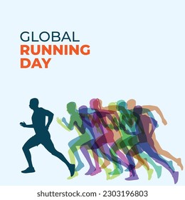 global running day design template for celebration. running people silhouette. running man and woman. jogging vector illustration. flat vector. 