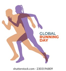 global running day design template for celebration. running people silhouette. running man and woman. jogging vector illustration. flat vector. 