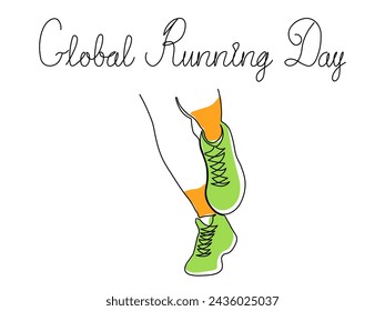 Global Running Day. running feet in sneakers,continuous single line art hand drawing sketch