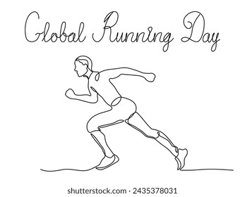 Global Running Day. running man runner,continuous single line art hand drawing sketch