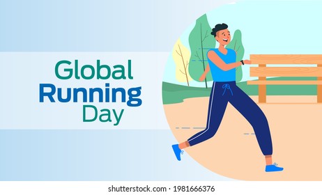 Global Running Day on june business brochure flyer banner design horizontal template vector, cover presentation abstract, modern publication poster and flag-banner, layout in rectangle size.