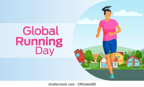 Global Running Day on june business brochure flyer banner design horizontal template vector, cover presentation abstract, modern publication poster and flag-banner, layout in rectangle size.