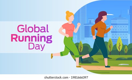 Global Running Day on june business brochure flyer banner design horizontal template vector, cover presentation abstract, modern publication poster and flag-banner, layout in rectangle size.