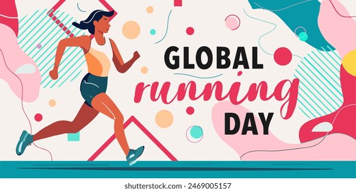 Global running day poster in flat trendy style isolated on a white background. Global running Day in June, vector banner design. The first Wednesday of June. banner with template text vector