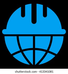 Global Safety Helmet vector icon. Style is flat icon symbol, blue color, black background.