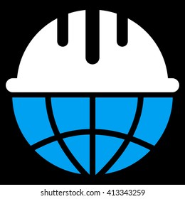 Global Safety Helmet vector icon. Style is bicolor flat icon symbol, blue and white colors, black background.