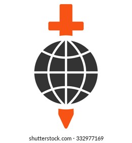 Global Safety vector icon. Style is bicolor flat symbol, orange and gray colors, rounded angles, white background.