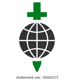 Global Safety vector icon. Style is bicolor flat symbol, green and gray colors, rounded angles, white background.