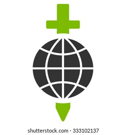 Global Safety vector icon. Style is bicolor flat symbol, eco green and gray colors, rounded angles, white background.
