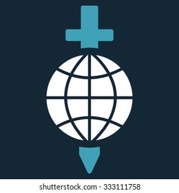 Global Safety vector icon. Style is bicolor flat symbol, blue and white colors, rounded angles, dark blue background.
