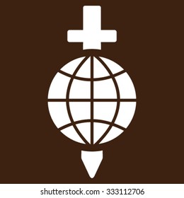 Global Safety vector icon. Style is flat symbol, white color, rounded angles, brown background.