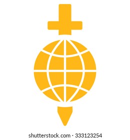 Global Safety vector icon. Style is flat symbol, yellow color, rounded angles, white background.
