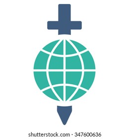 Global Safety vector icon. Style is bicolor flat symbol, cobalt and cyan colors, rounded angles, white background.