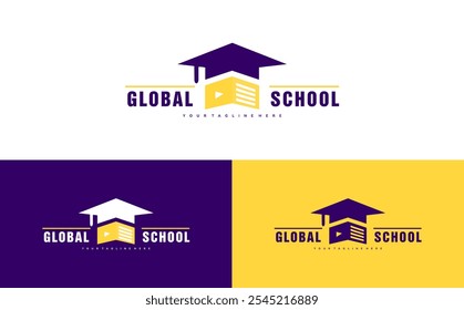 Global School logo with hat and online learning concept. suitable for online school and college