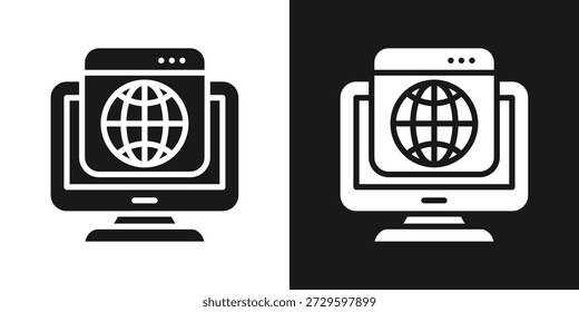 Icono De Pantalla Global En Estilo De Glifo Blanco Y Negro