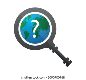 Global search concept in flat style. magnifying glass and question mark. world icon. vector illustration
