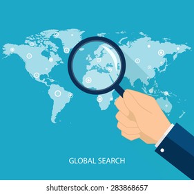 Global search concept in flat style. Vector illustration