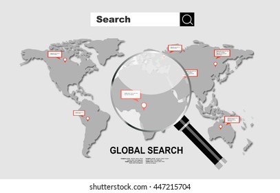 Global search concept in flat style. Vector illustration