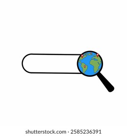 Global search concept. Globe zoom. Earth with magnifying glass search icon. Searching place.