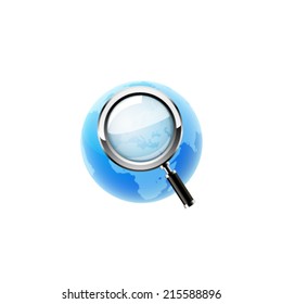 Global search glossy icon. Vector