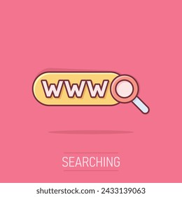 Global search icon in comic style. Website address cartoon vector illustration on isolated background. WWW network splash effect business concept.