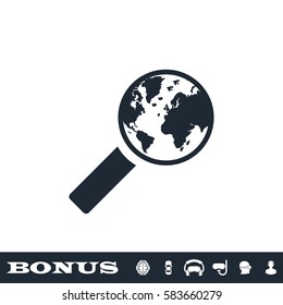 Global search icon flat. Black pictogram on white background. Vector illustration symbol and bonus button