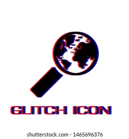 Global search icon flat. Simple pictogram - Glitch effect. Vector illustration symbol