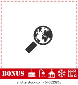Global search icon flat. Simple vector symbol and bonus icon