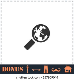 Global search icon flat. Simple vector symbol and bonus icon
