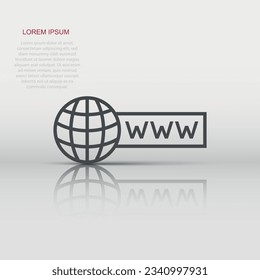 Global search icon in flat style. Website address vector illustration on white isolated background. WWW network business concept.