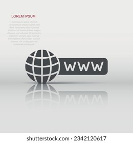 Global search icon in flat style. Website address vector illustration on white isolated background. WWW network business concept.