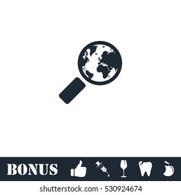 Global search icon flat. Vector illustration symbol and bonus pictogram