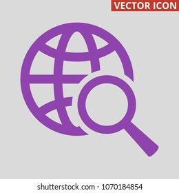 Global search icon on grey background. Vector illustration